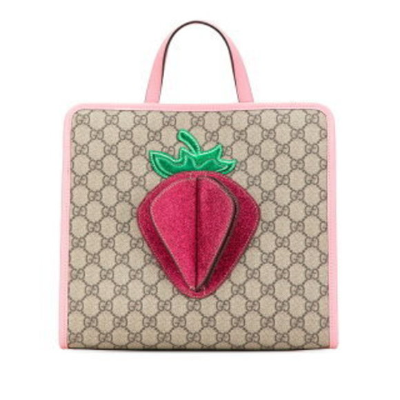 Gucci GG Supreme Strawberry Handbag Brown Pink Green Leather s - Picture 1 of 11